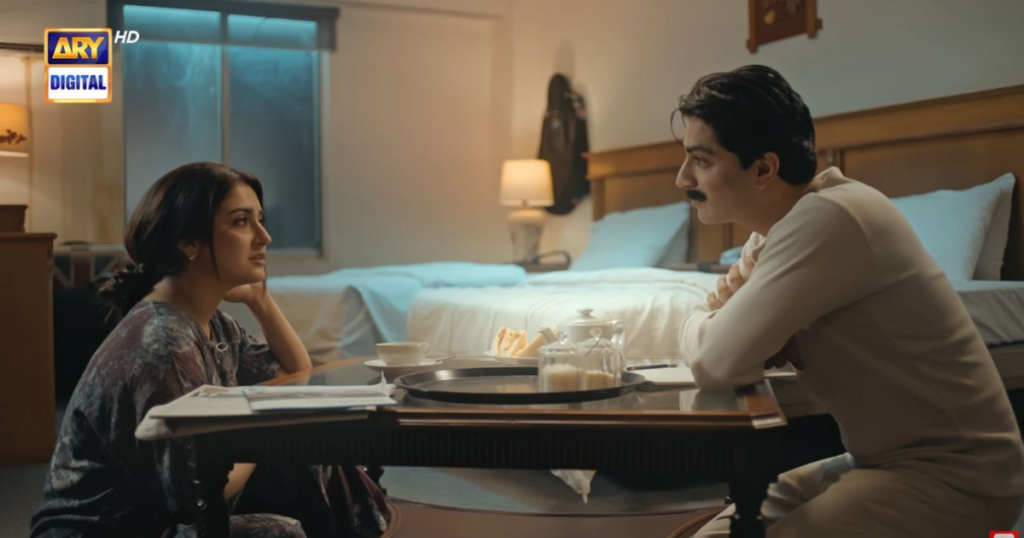 Hadi and Mahnoor discussing household expenses and budget in Rutba episode 3